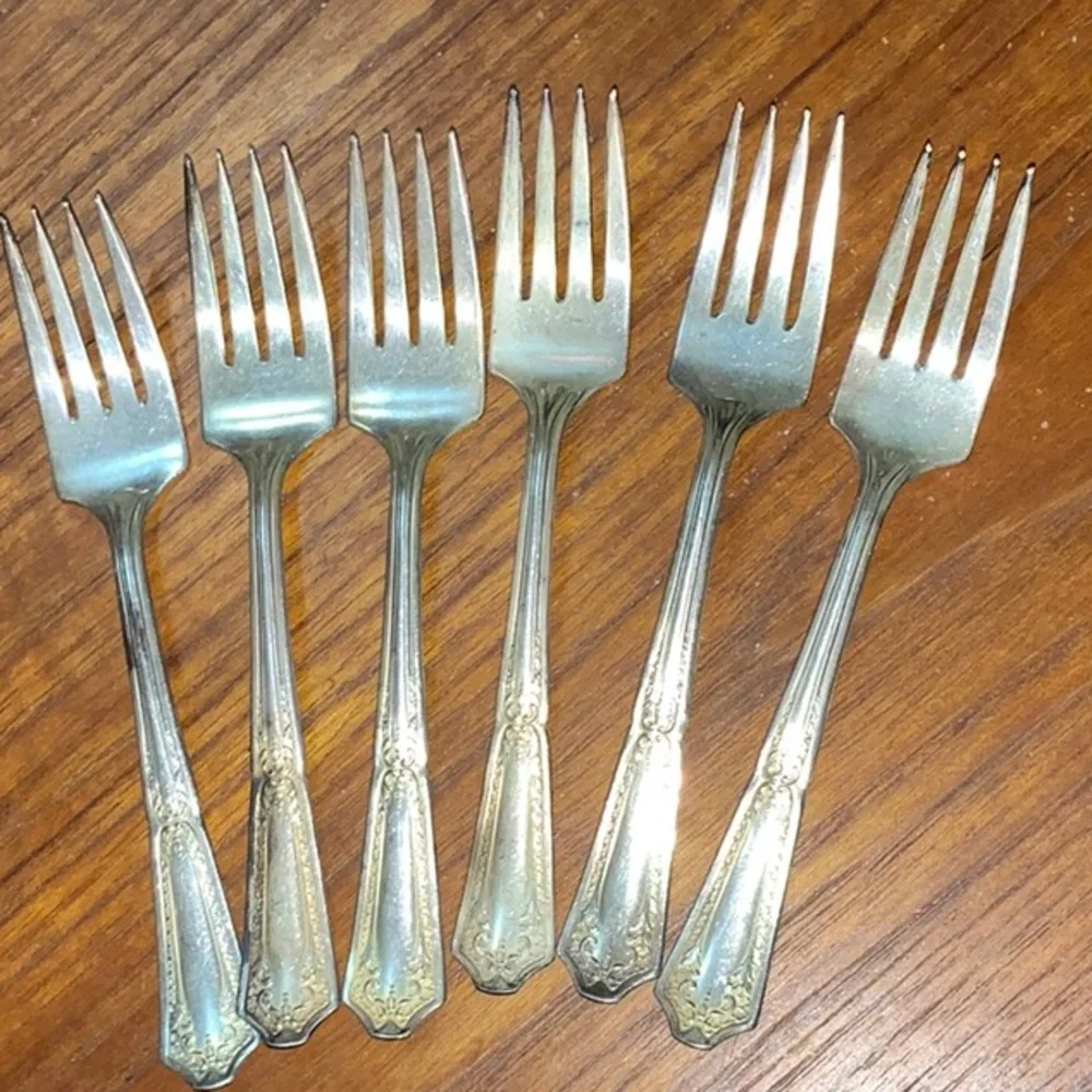 HBC9 Pat’d Set of Six Silver Plate Dessert Forks Vintage